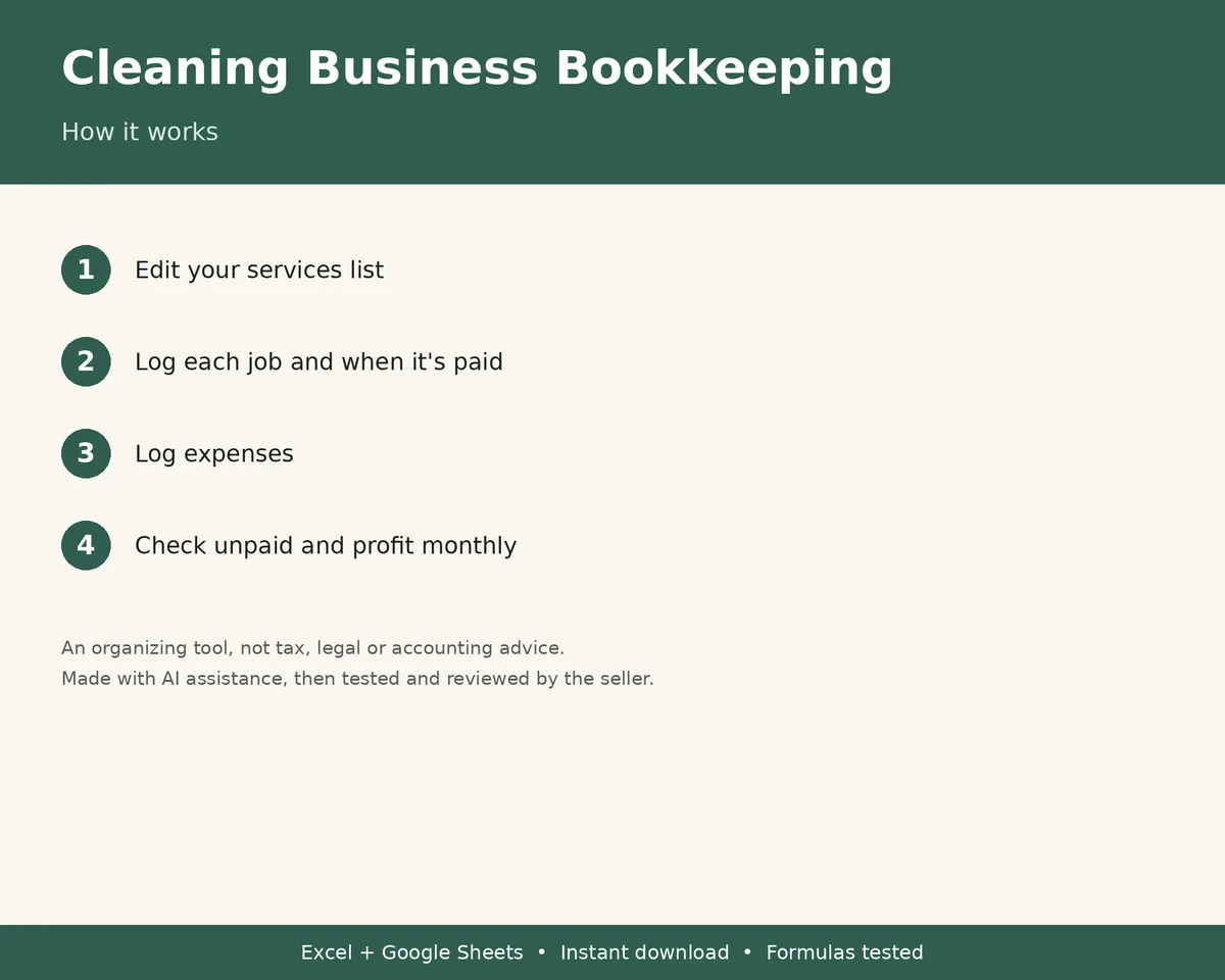 Cleaning Business Bookkeeping & Job Profit Tracker, image 3