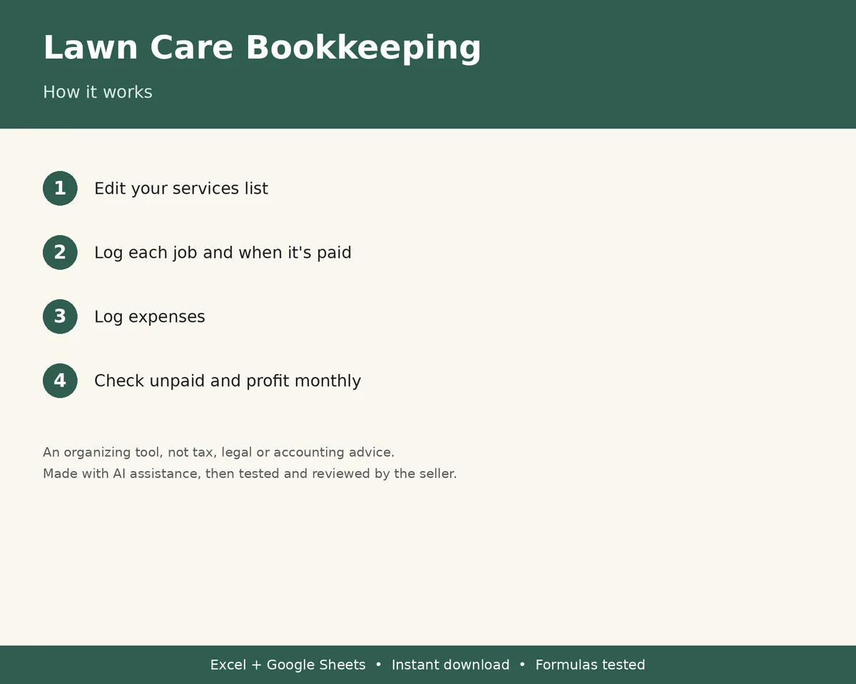 Lawn Care Business Bookkeeping & Job Profit Tracker, image 3
